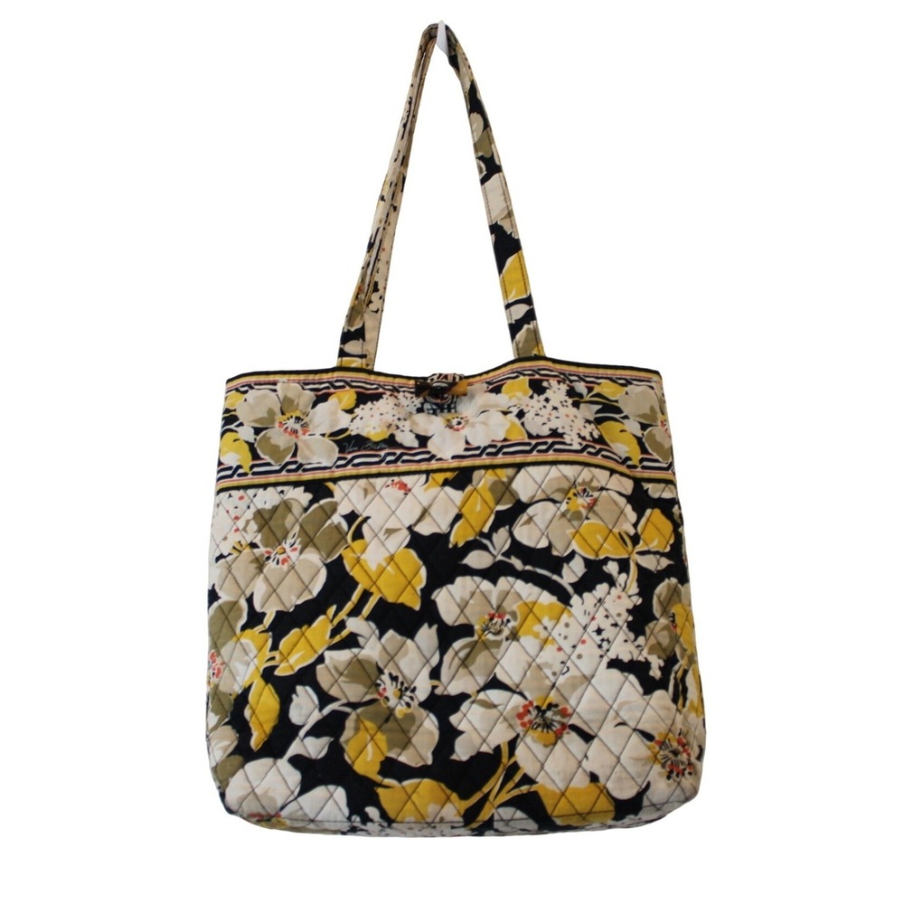 Vera Bradley Tote Bag Womens Medium Yellow Black Provencal Floral Quilt